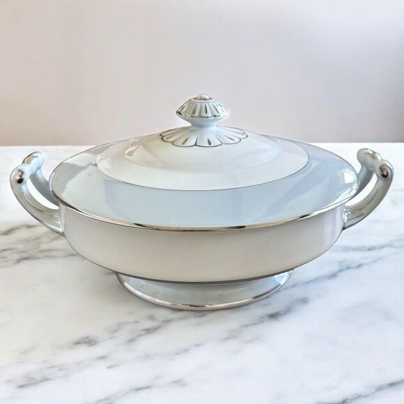 Seyei Fine China Nagoya Japan 398 China Casserole Dish Gray Platinum Silver - Picture 3 of 11